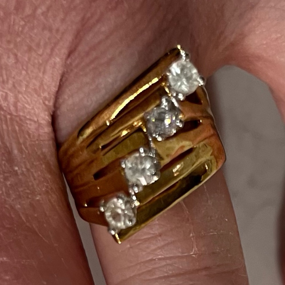 Vintage 1960s Diagonal Multi Stone Ring Gold Tone Size 5.75 - Picture 10 of 12